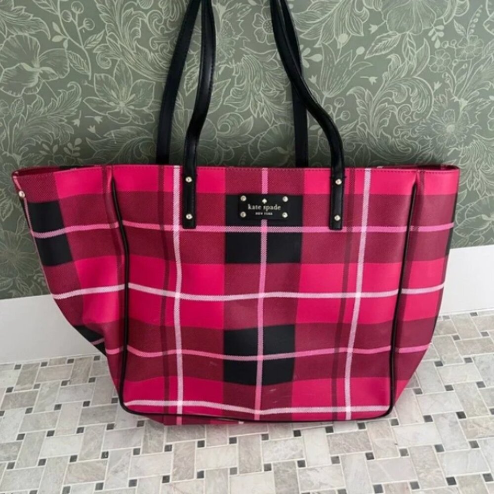 Kate Spade pink plaid large tote - SEE PICS